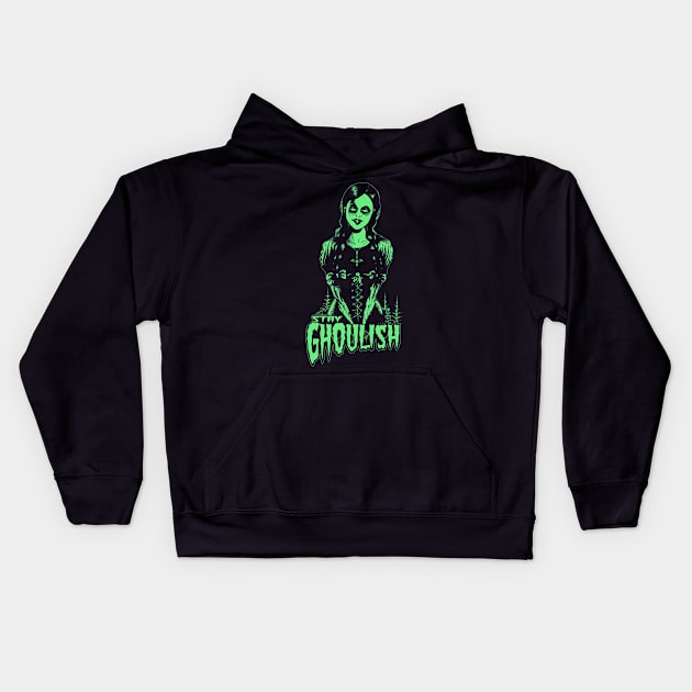 Goth dead girl, Stay Ghoulish! (green version) Kids Hoodie by wildsidecomix